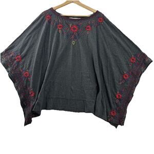 Johnny Was Cape Poncho Womens S Floral Thick Knit JW Los Angeles Boho Western